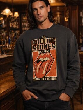 Rolling Stones Sweatshirt Tongue Logo Band Graphic Oversized M